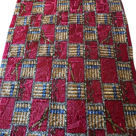 Fumagalli ITALY 100% Silk Tie Red Gold Geometric Check Sartorial Luxury - Picture 3 of 16